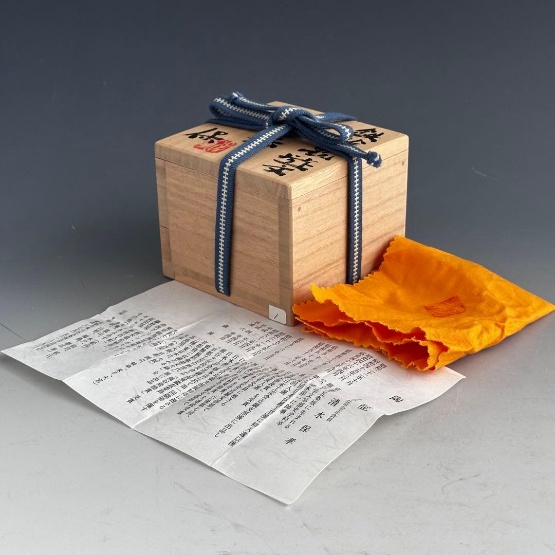 酒器　ぐい呑み　清水保孝　鉄絵　亀遊文　共箱　京焼　父：清水卯一　現代陶芸