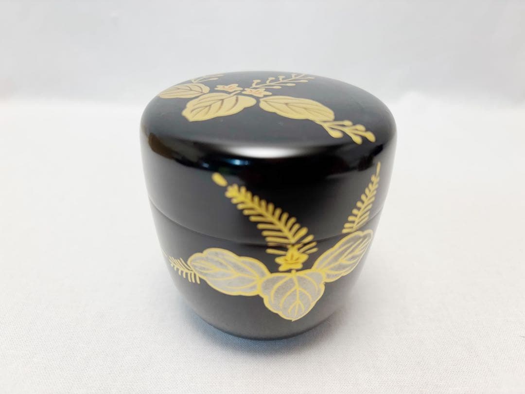 未使用 茶道具 桐木 茶通箱セット 木製黒真塗 高台寺蒔絵棗 大津袋 茶入 仕覆