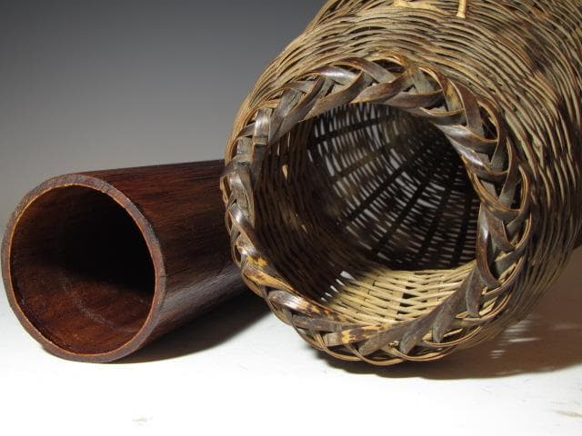 裏千家六代 六閑斎在判 篭花入「端月」八代 又玄斎 一燈追書k549