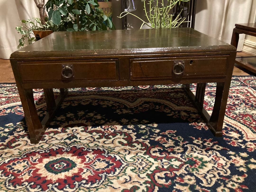 昭和レトロ　木製文机　引出し2杯　ローテーブル20