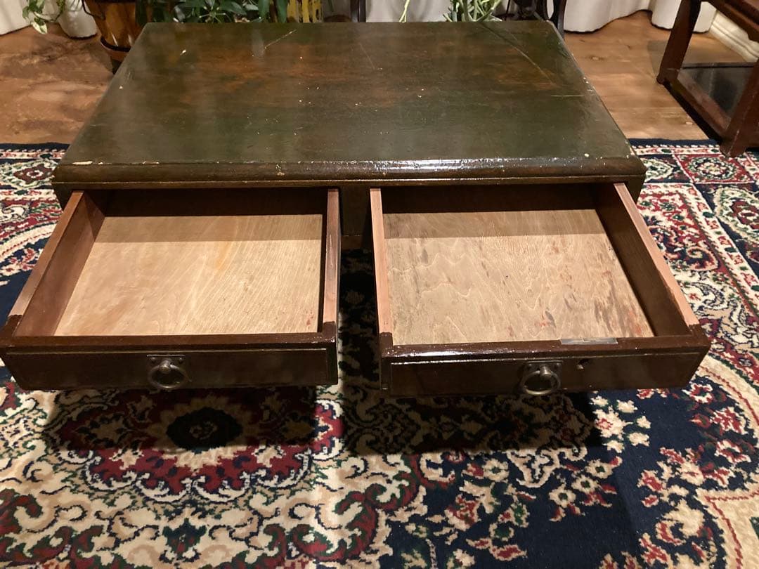 昭和レトロ　木製文机　引出し2杯　ローテーブル20