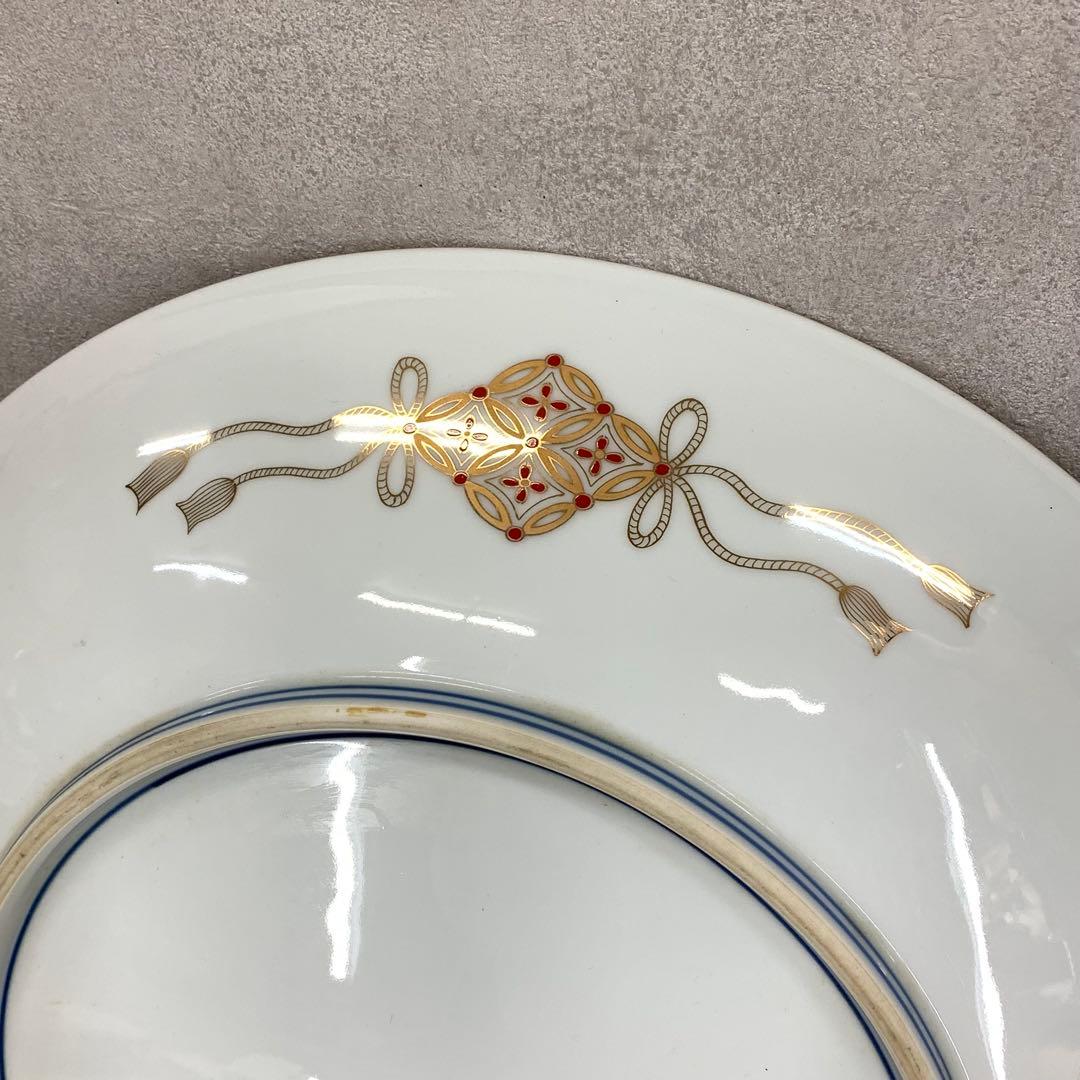 大皿 直径45.5cm 有田 静山作 波鶴 金彩 賀正 正月 飾り皿 皿