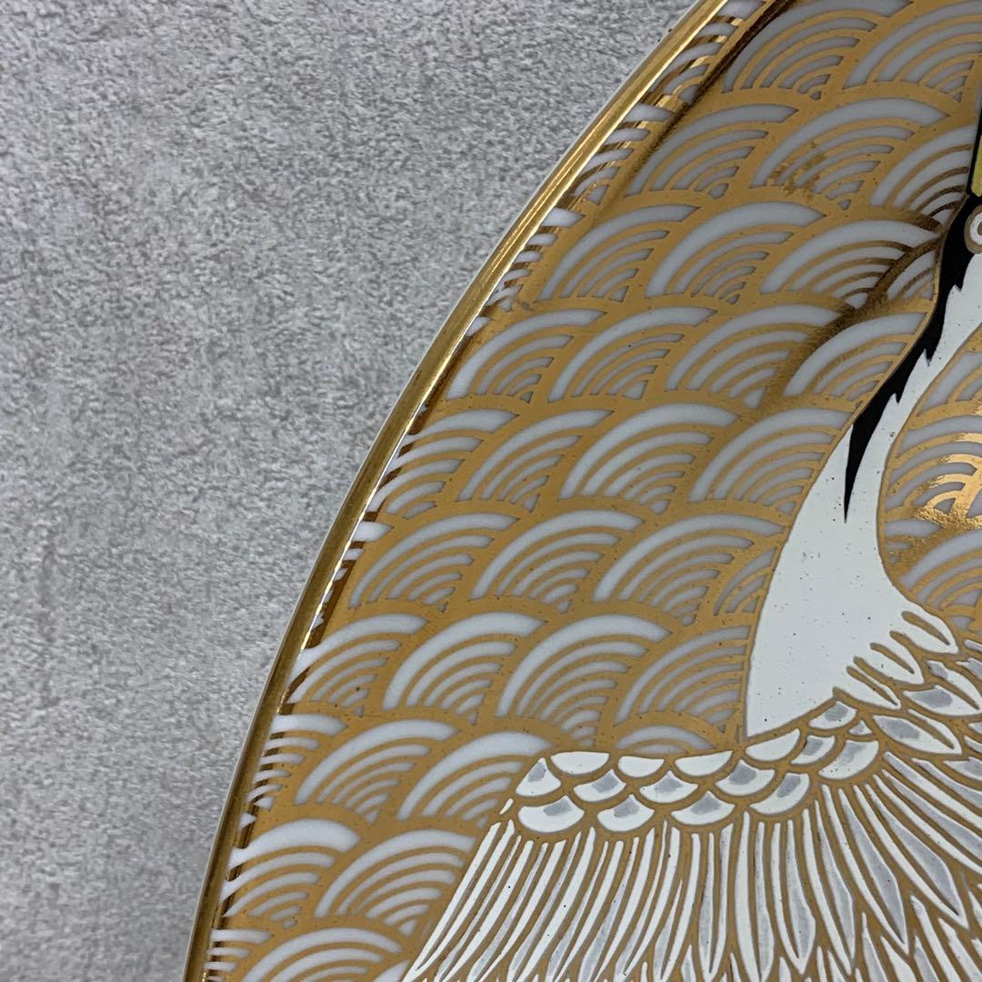 大皿 直径45.5cm 有田 静山作 波鶴 金彩 賀正 正月 飾り皿 皿