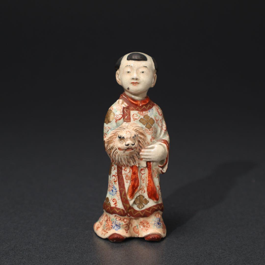 明治期　童子　置物　人形　薩摩　九谷　赤絵　骨董　R1575ダS