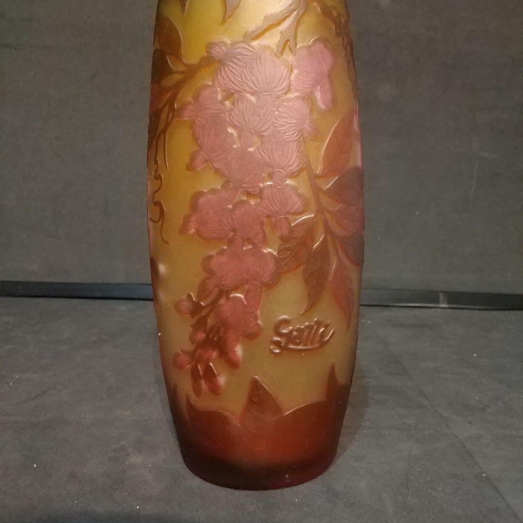 エミ―ルガレ花模様 花瓶 被せガラス アンティーク 工芸ガラス