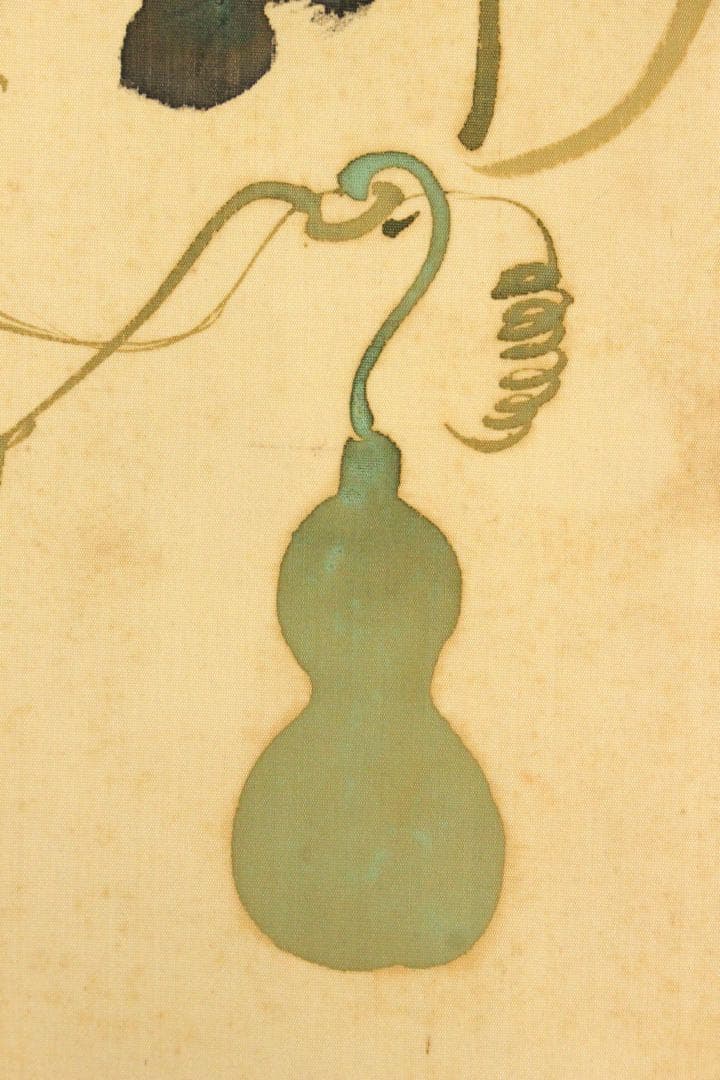 No5449 掛軸　矢野橋村　瓢箪画賛　絹本着色　合箱　古画　古美術　送料無料