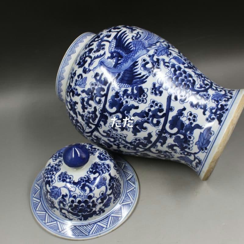 清康煕青花を着て鳳紋将軍缶 景徳鎮 陶磁器 装飾品 現代工芸品 美術品 置物