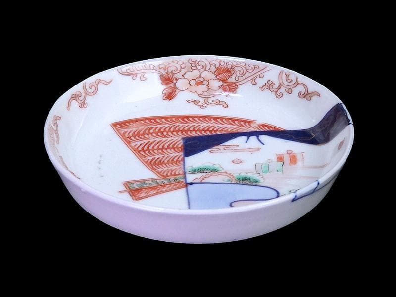 古伊万里　色絵　羊歯文様に松原帆掛け船　富士の図　５枚　B992AS-DAi