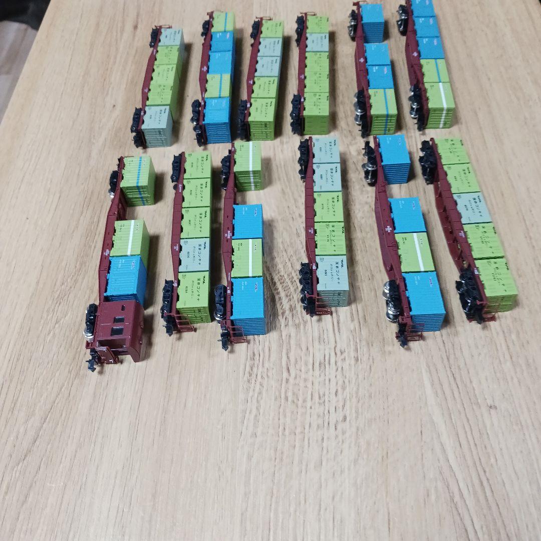 貨物列車　国鉄　JNR　鉄道コンテナ　12両セット　テールランプ点灯　コキ