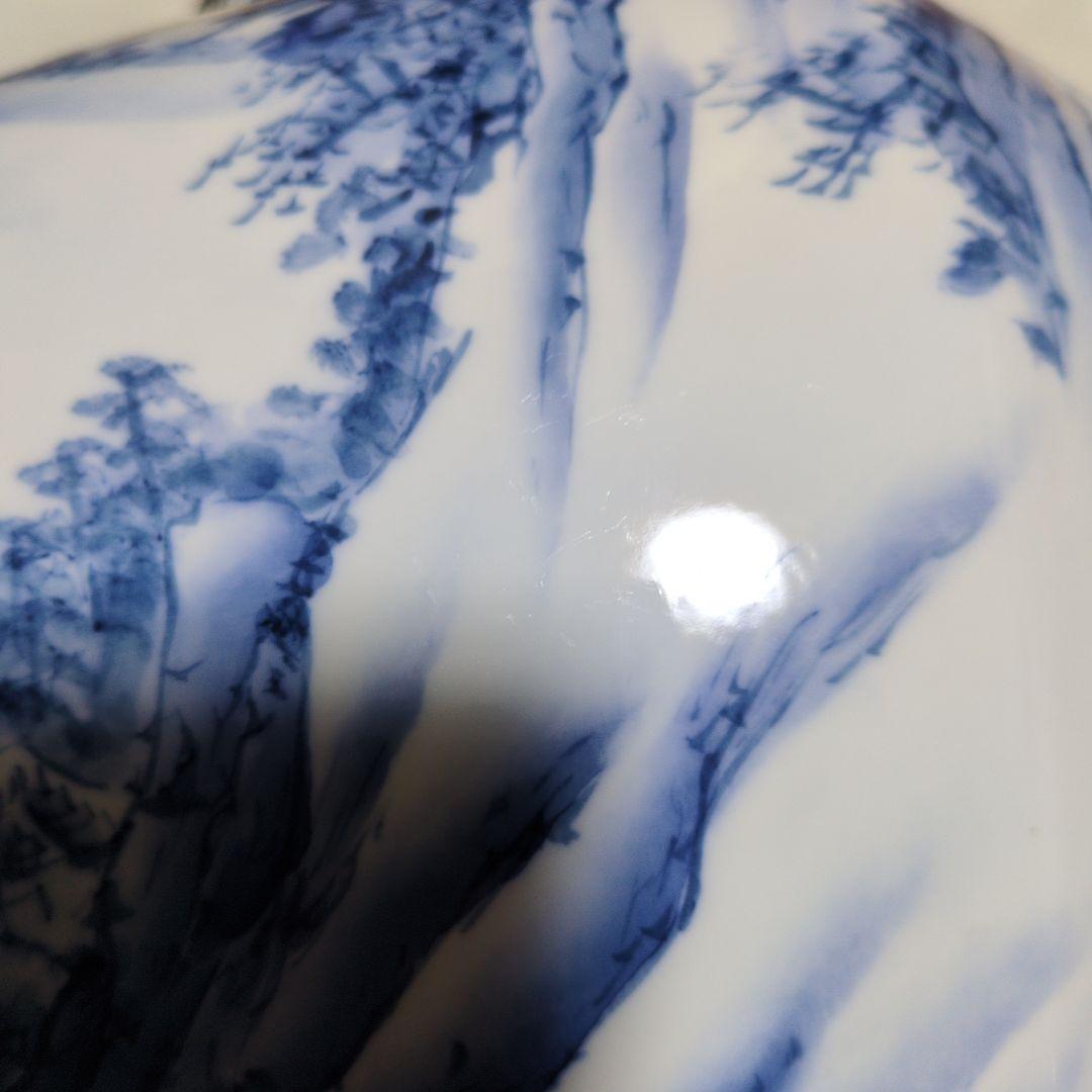 TKです。有田焼 神右衛門　染付山水図 　染付細密絵図花瓶 飾壺 古美術