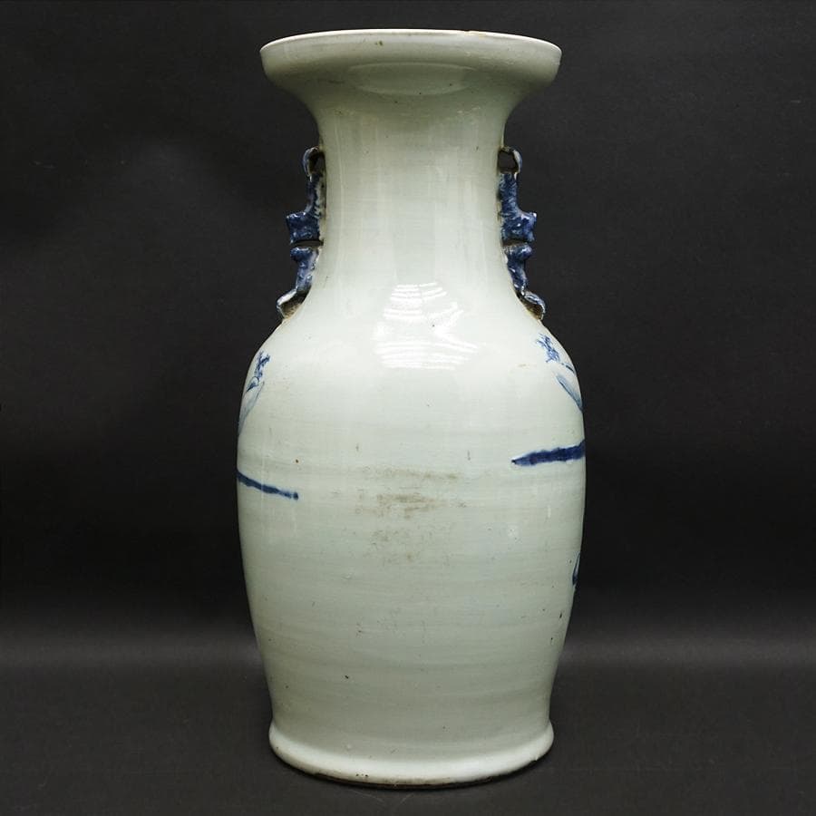 中国古玩 双耳付染付花瓶 唐物 壺 花生 高さ43cm 時代 骨董 中国美術
