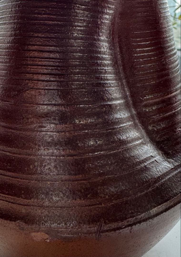 【江戸時代 備前焼 焼締 臍徳利型保存壺 金直しあり 古陶 民藝】