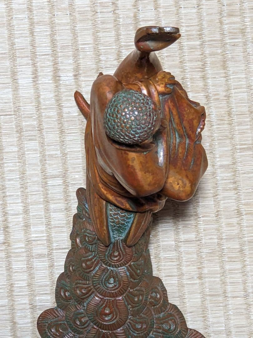 ♦孔雀明王 銅器 仏像 置物飾り災厄 煩悩 高岡銅器古作 縁起物 骨董品