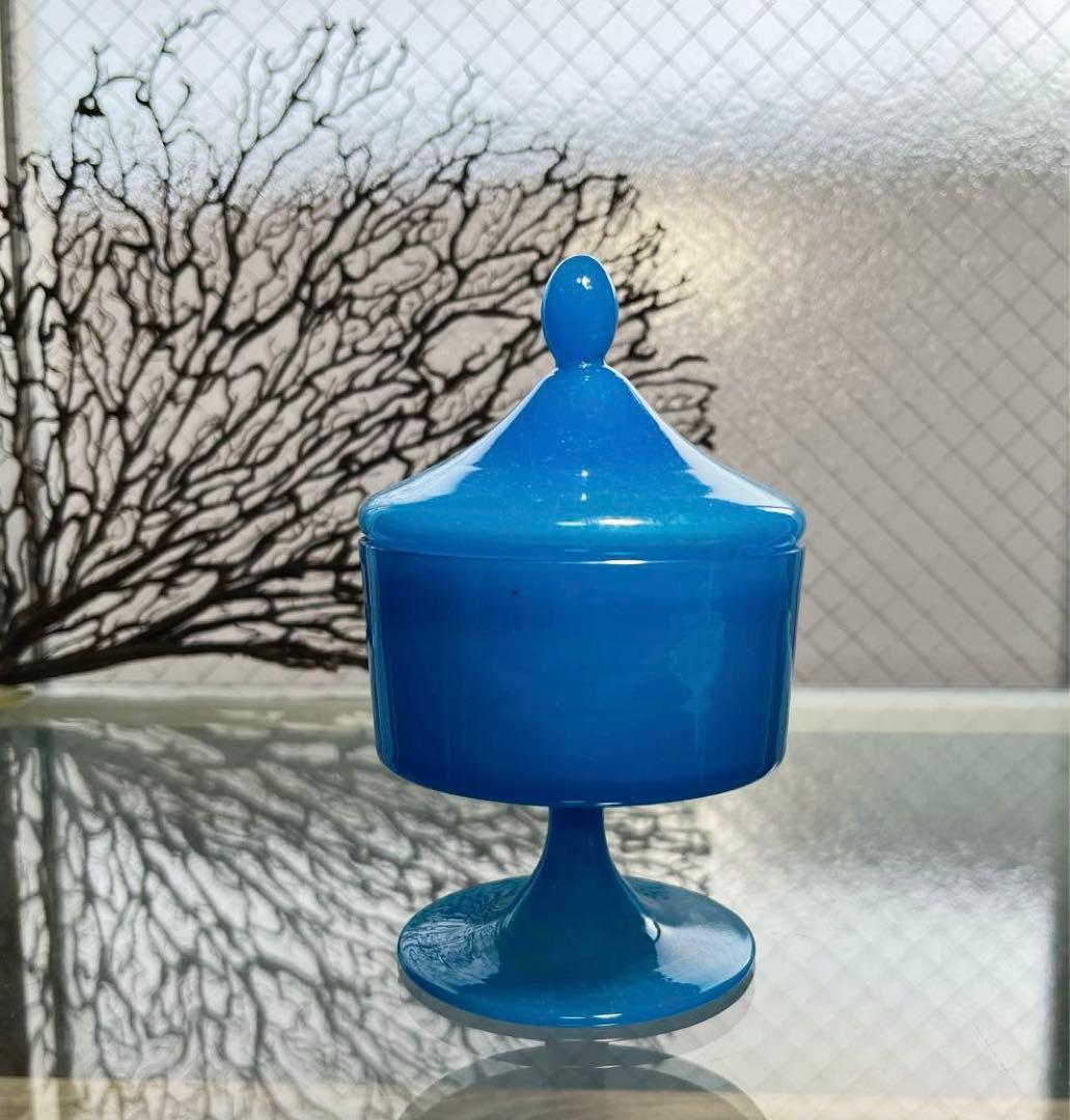 骨董　時代　練りガラス　テント型脚付　グラス型　飴屋瓶　ボンボン入れ　菓子器