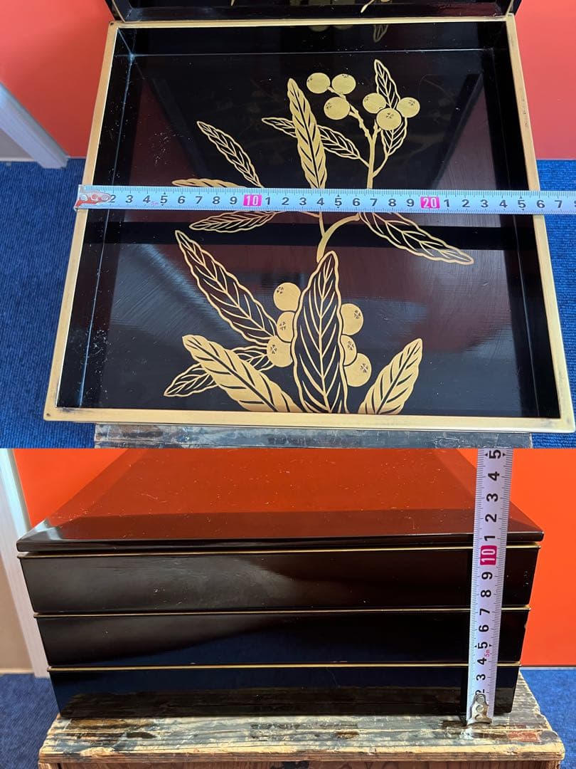 1294  光琳描絵三重　蒔絵　果実文　梅文　花文