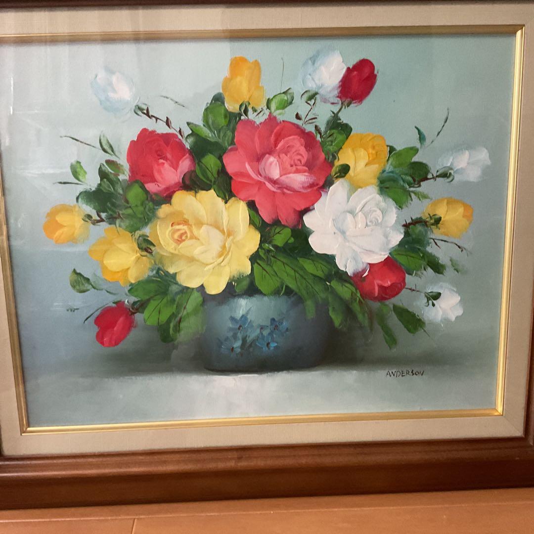 油彩画 肉筆 状態良好 木枠額装 前面ガラス 【ANDERSON】