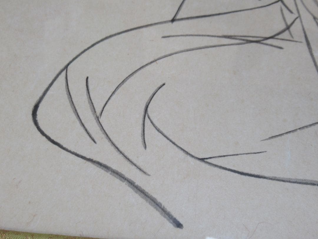 真作 美品 1950年代額装◆伊東深水 直筆「茶の湯」和紙 美人画素描 落款有り