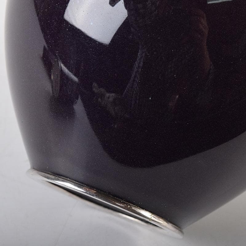 七宝焼　安藤七宝店　純銀刻印　カトレア文　鶴首瓶　台付　共箱　M　R8491B