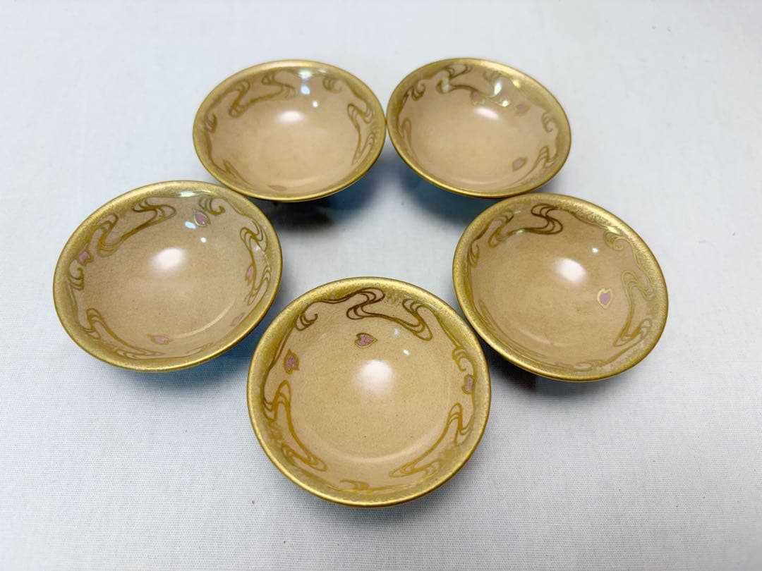 ほぼ未使用 懐石道具 京焼 金彩蒔絵 小吸物碗 箸洗5客揃え 見返し蒔絵 汁椀