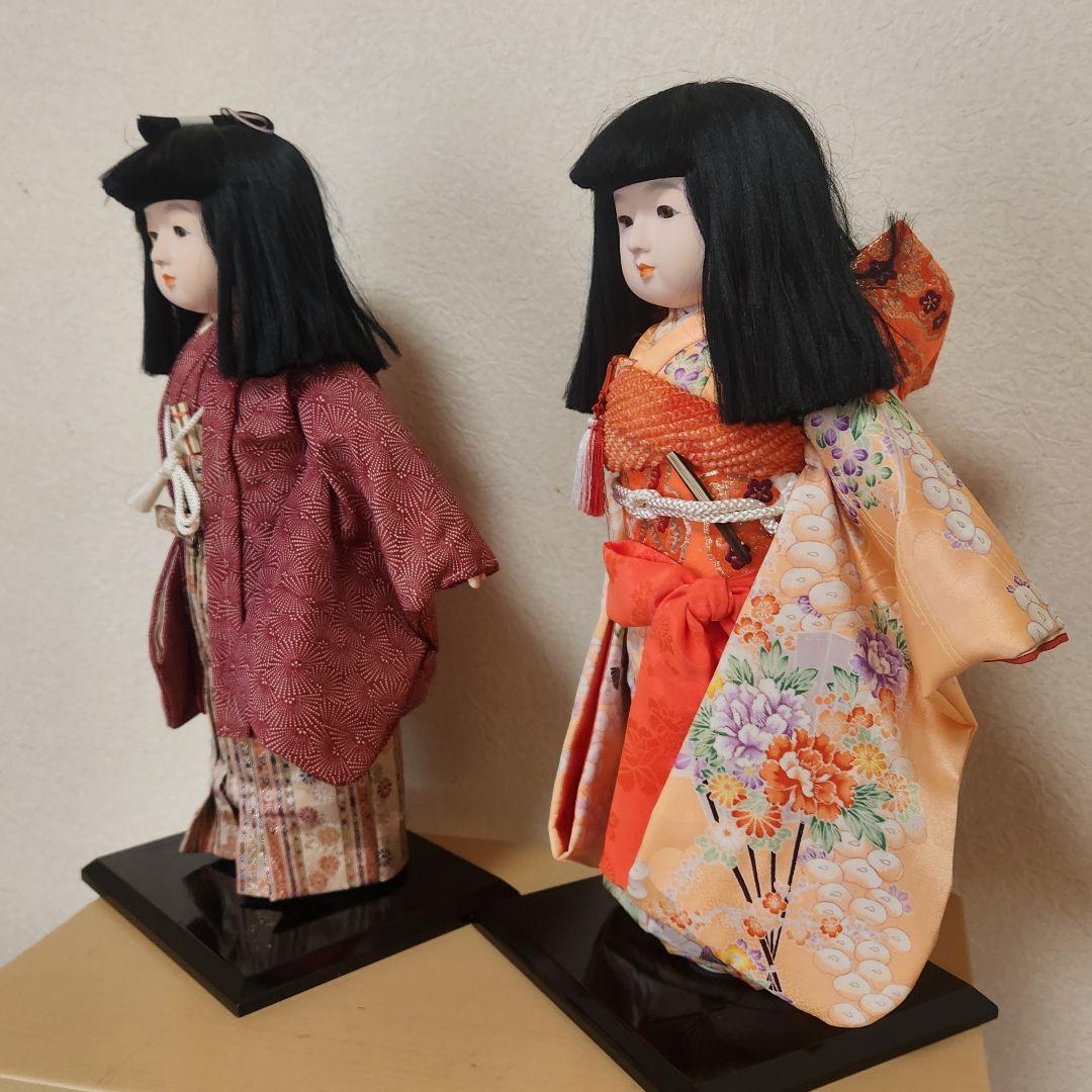 市松人形 男の子と女の子 2体セット 日本人形 正絹の衣装 本松 昭和レトロ