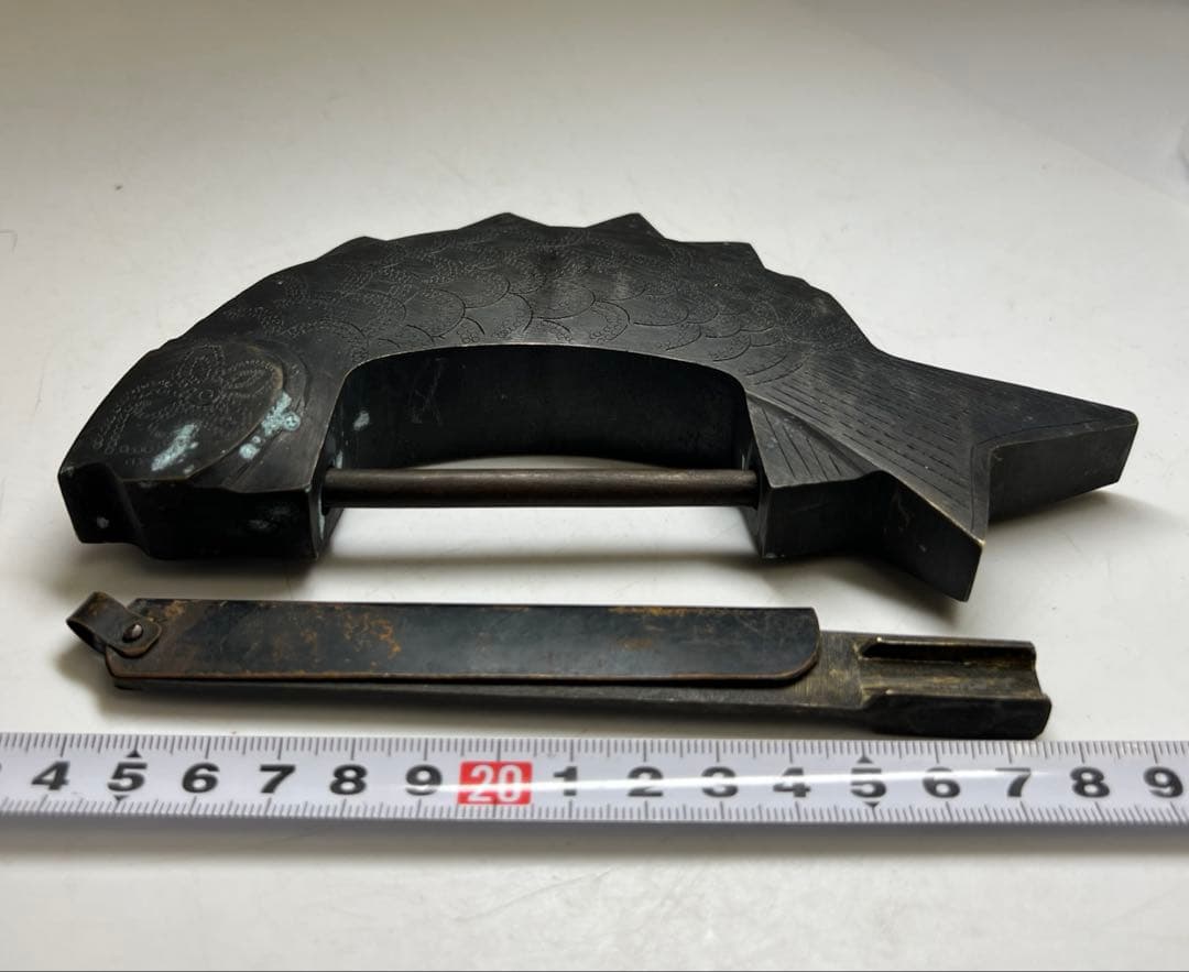 李朝　銅製魚の鍵　615g 東Y8-0203②タカサ