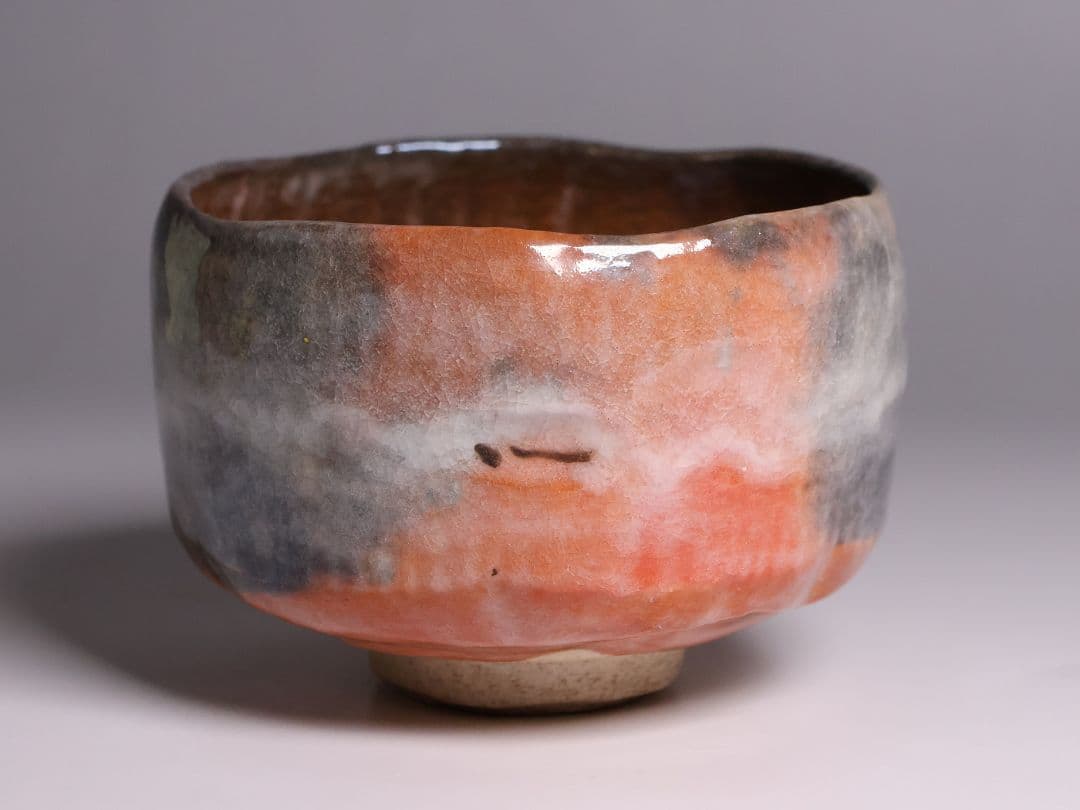 茶道具 二代 小川長楽 赤茶碗 共箱 共布 陶芸 陶器【MA914】