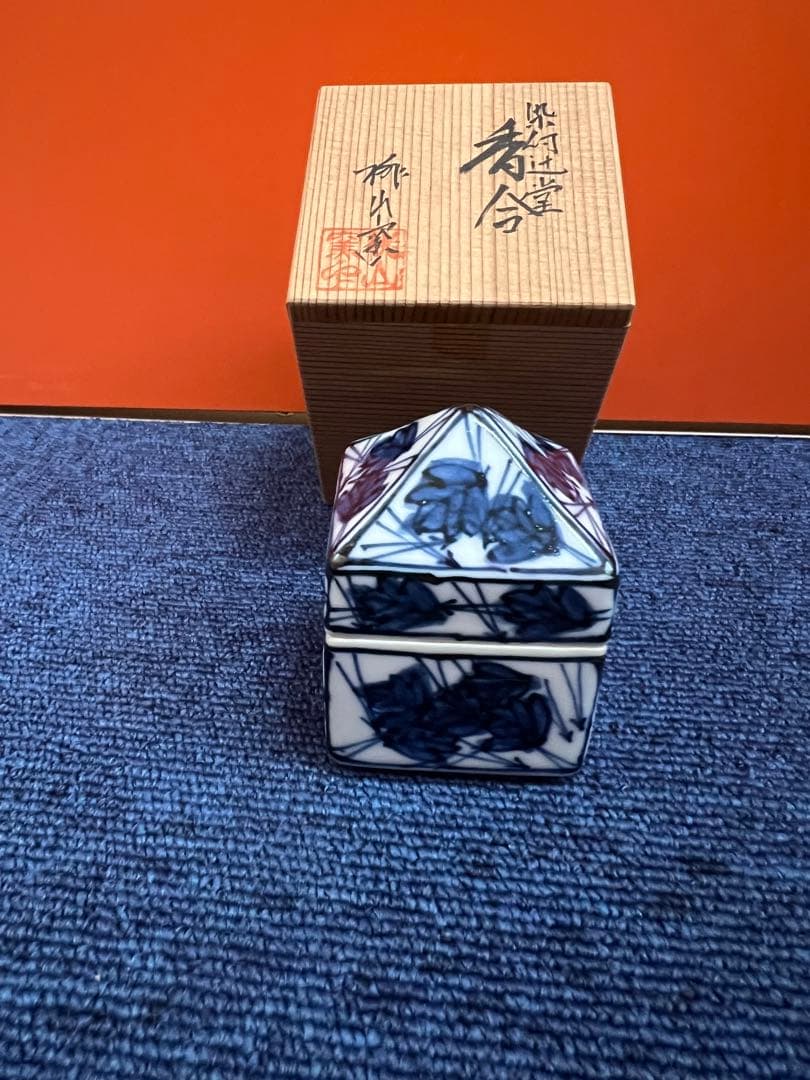 1224  桃山窯　香合　染付　辻堂　高野昭阿弥作　未使用