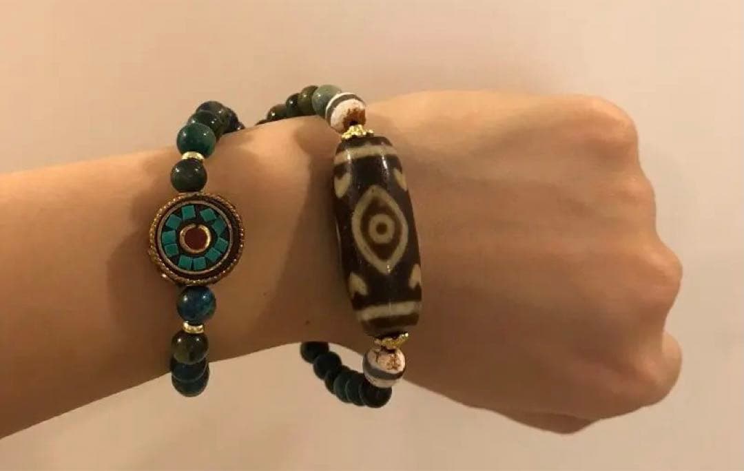 ☘️超レア 龍眼天珠（ドラゴンアイ）ジービーズ Dzi 青虎目石 ブレスレット