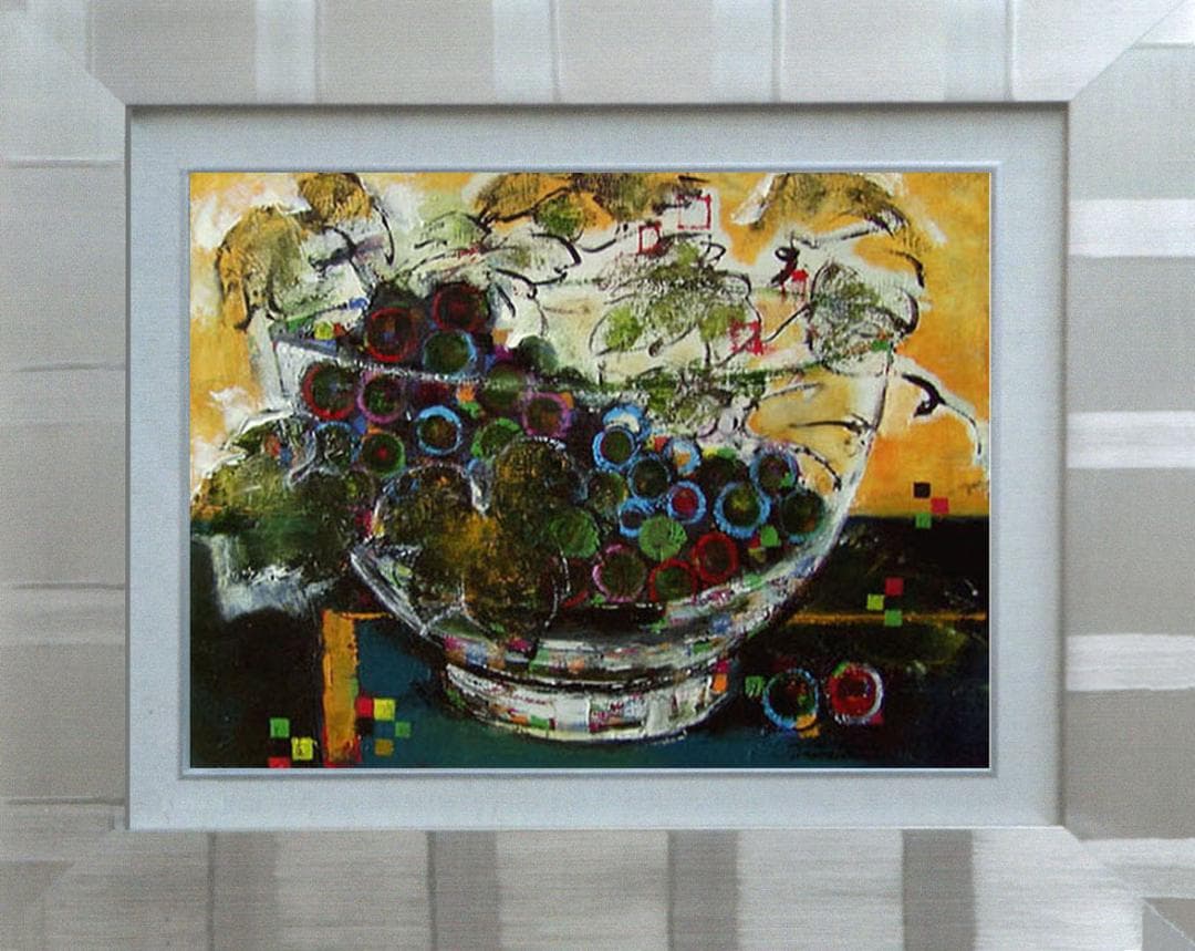 油絵 菅家令子 絵 絵画インテリア額付(黒) uF6-061203 静物 ぶどう