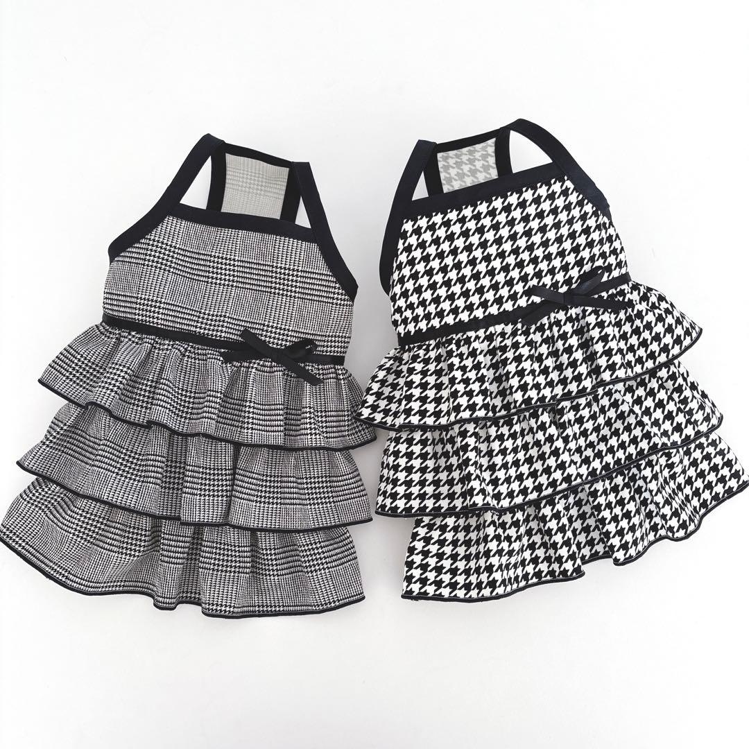 ハンドメイド　グレンチェック　千鳥柄　3段ティアードワンピース　秋犬服