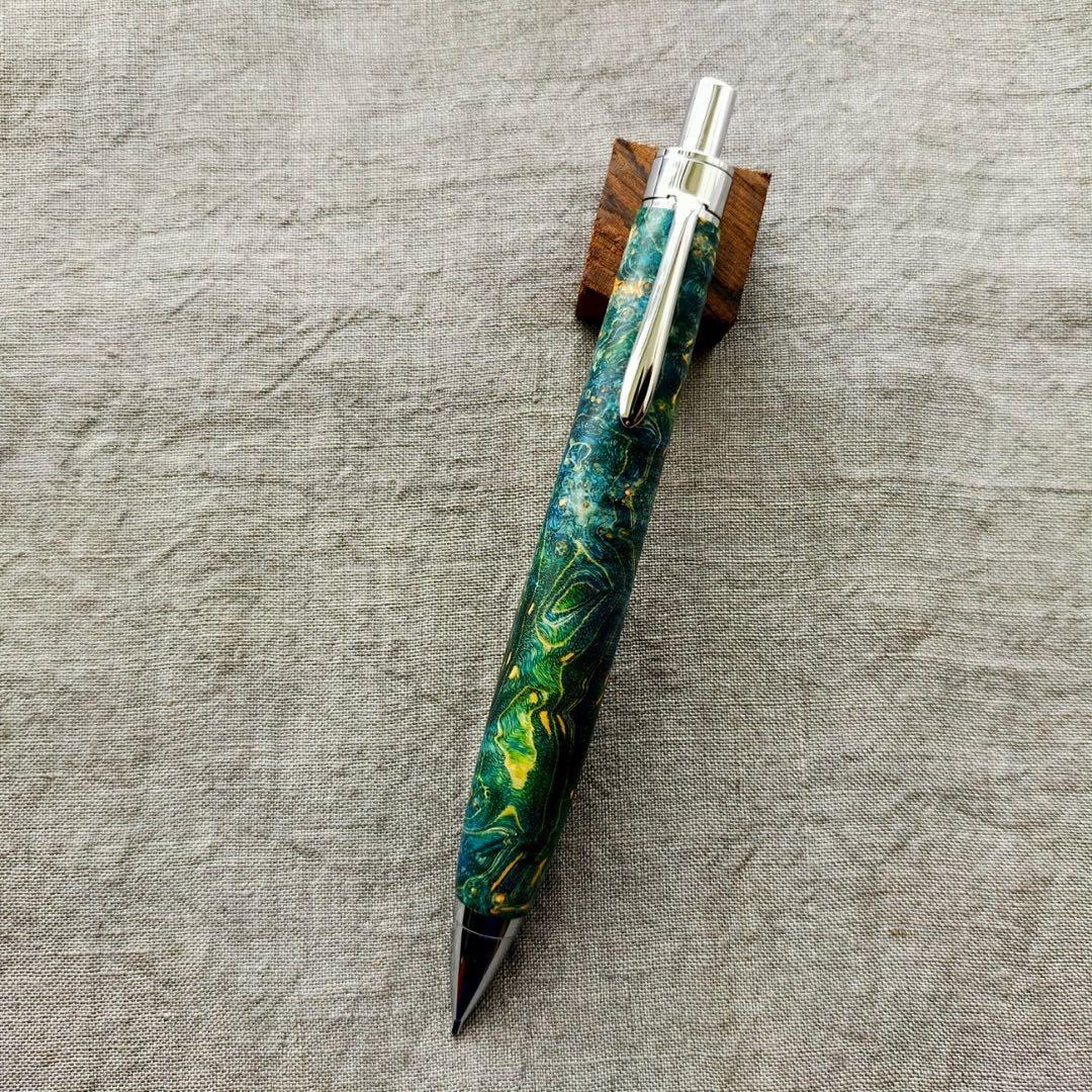 【秘境】　ハンドメイド　木軸シャープぺン　スタビライズウッド　瘤杢　0.5mm