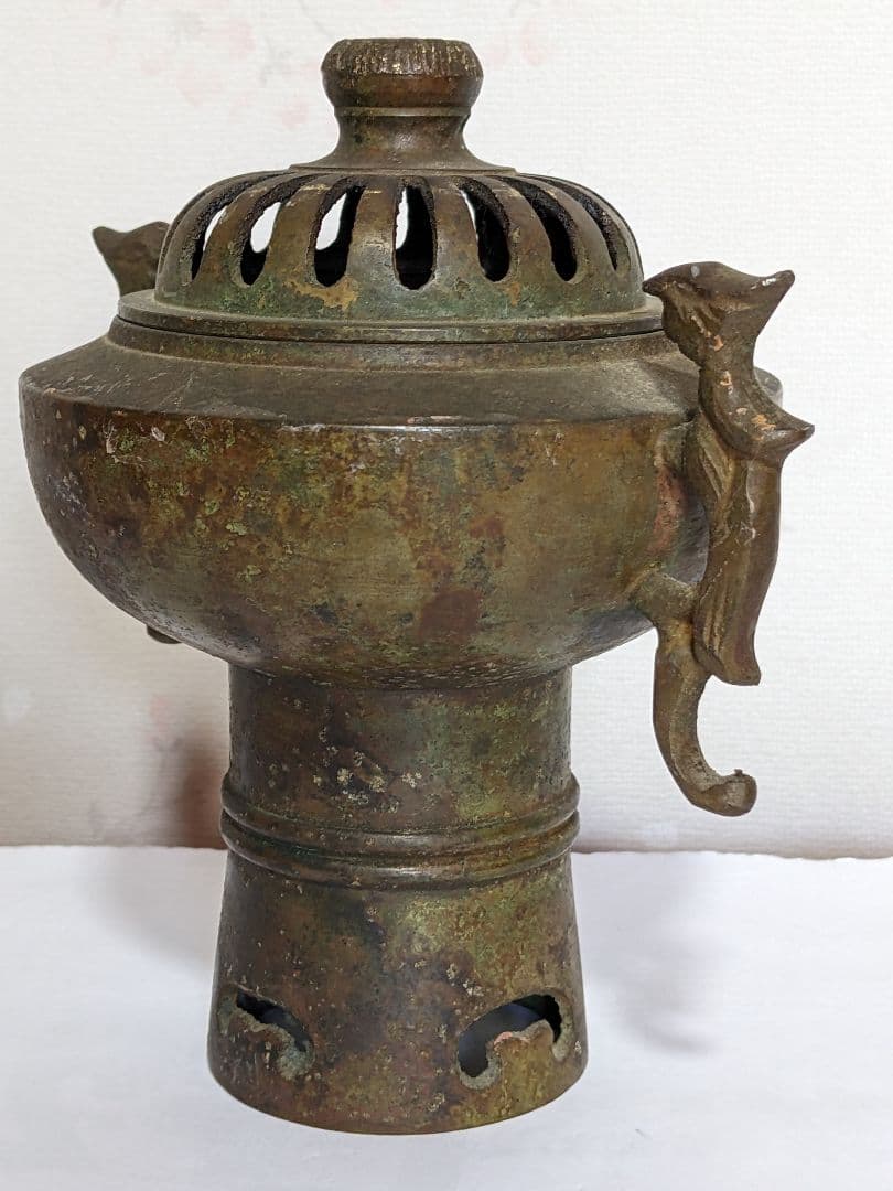♦中国古玩 銅製 透かし彫り鳳凰双耳香炉 アンティーク 骨董品コレクション