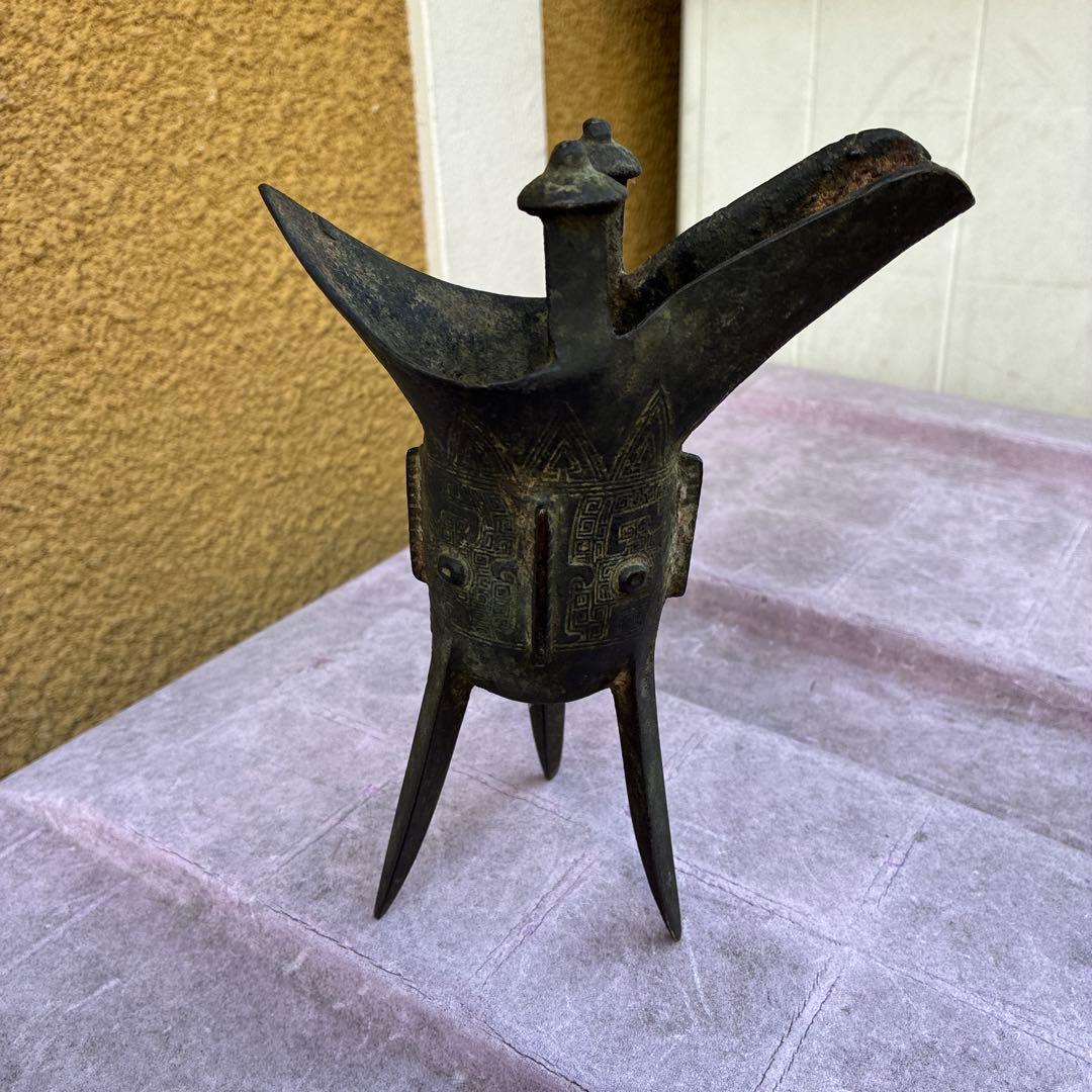 古風な青銅製三脚ワイン容器、ジュエ、宋明朝 三国志覇道　爵杯＆孫堅頭巾