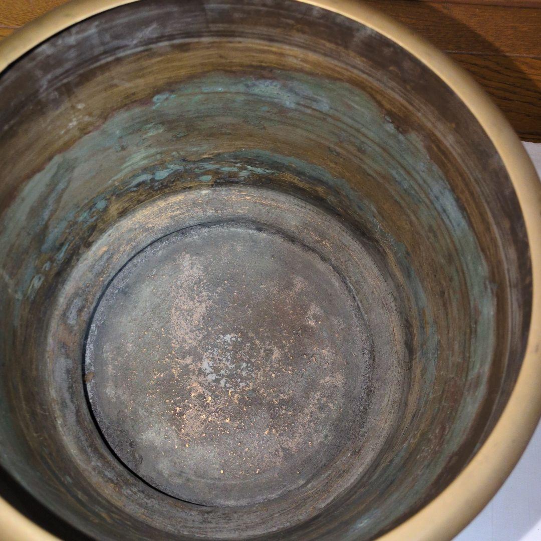 銅製 火鉢 山水楼閣文 金属製 古道具 口径24.5cm