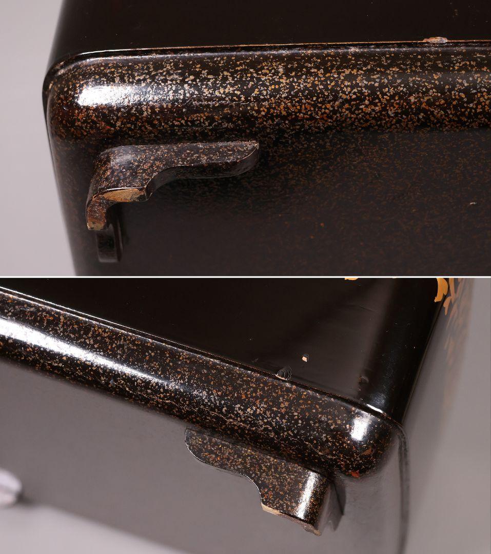 【MA808】時代 加賀蒔絵 桐鳳凰・花唐草 金蒔絵 梨地 饅頭箱 菓子箱 漆芸