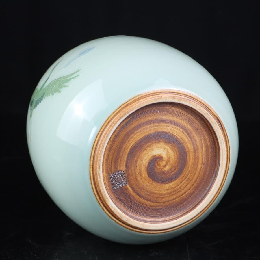 Y3122-29 茶道具 砥部焼 陶詩窯 山下勇 造 鶴文水指 共箱　　さ