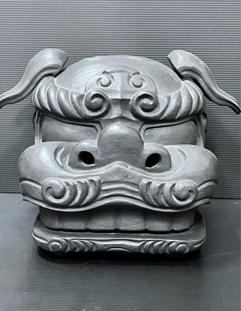 獅子頭　獅子舞　木製獅子頭　黒獅子頭　３０センチ越え　獅子頭置物　魔除け置物