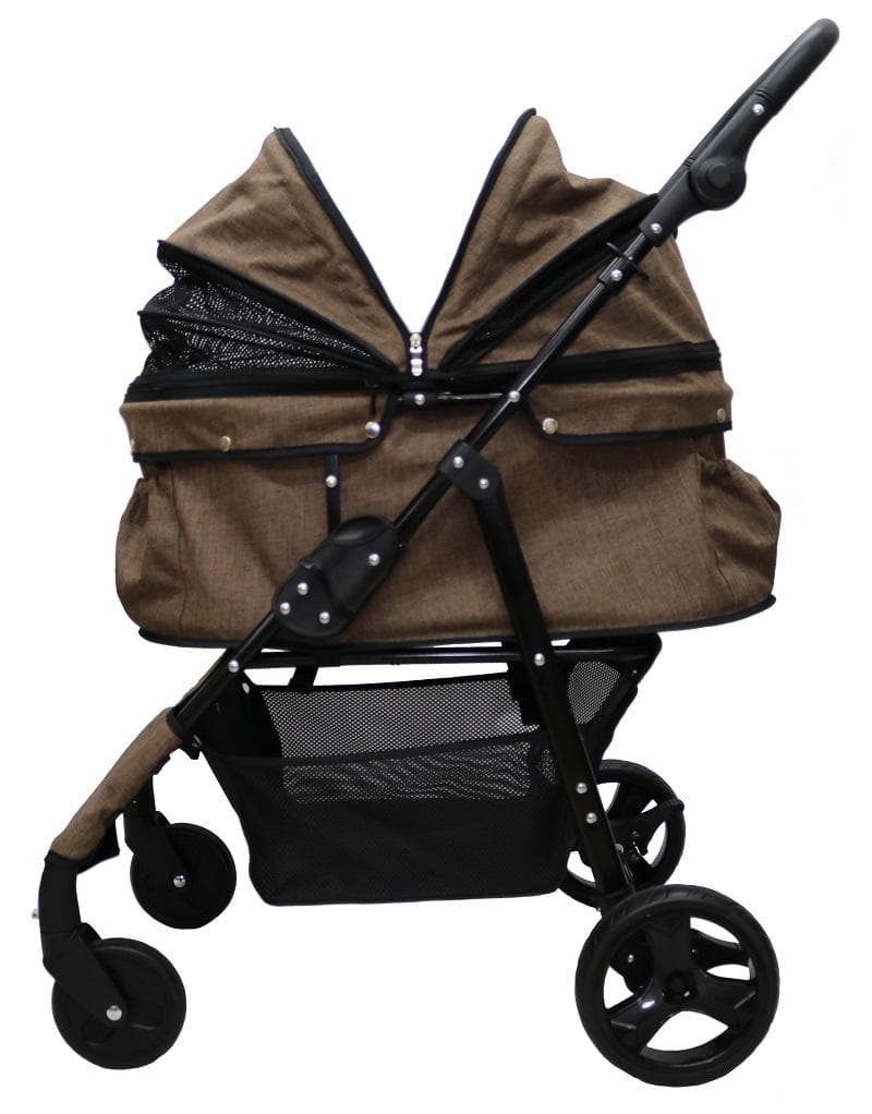 多頭用耐荷重30kg！ココハート ４輪ペットカート/甘えん坊バギーBIG 茶