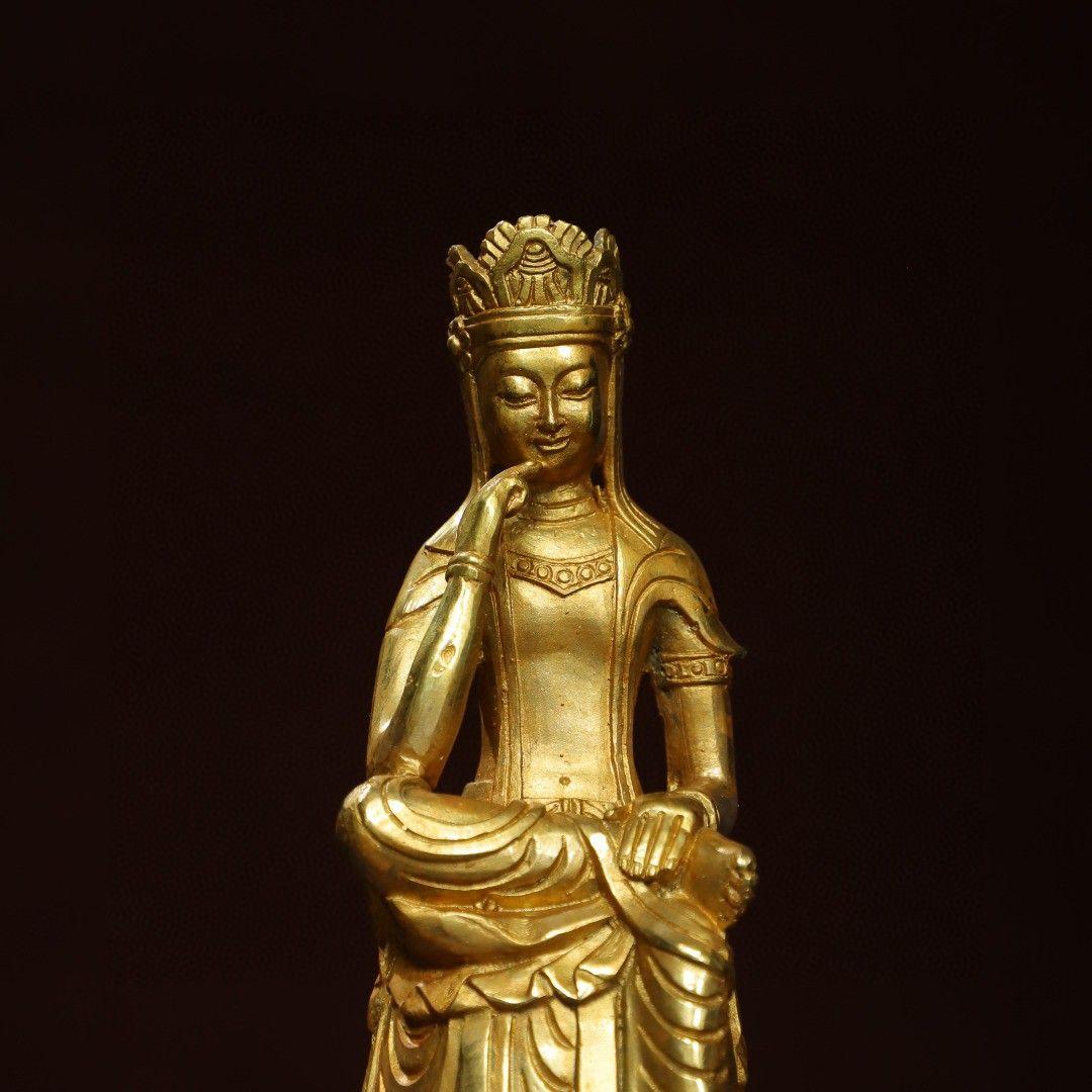 仏教美術 仏像 宝冠自在思惟菩薩像仏堂 家内 供養 銅製 彫刻 置物 開運 風水