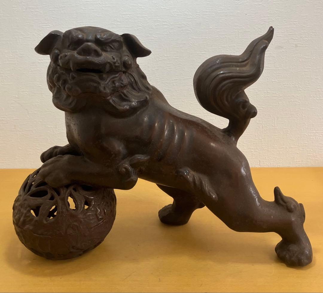 【高岡銅器】玉獅子 鋳造 鉄製 置物 招福 縁起物 玉乗り獅子 狛犬