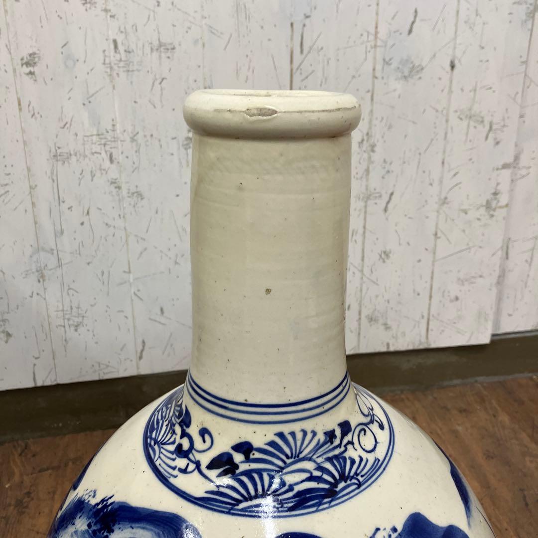 C-5 昭和レトロ 特大 染付 山水画 飾り壺 花瓶 骨董 古美術 インテリア