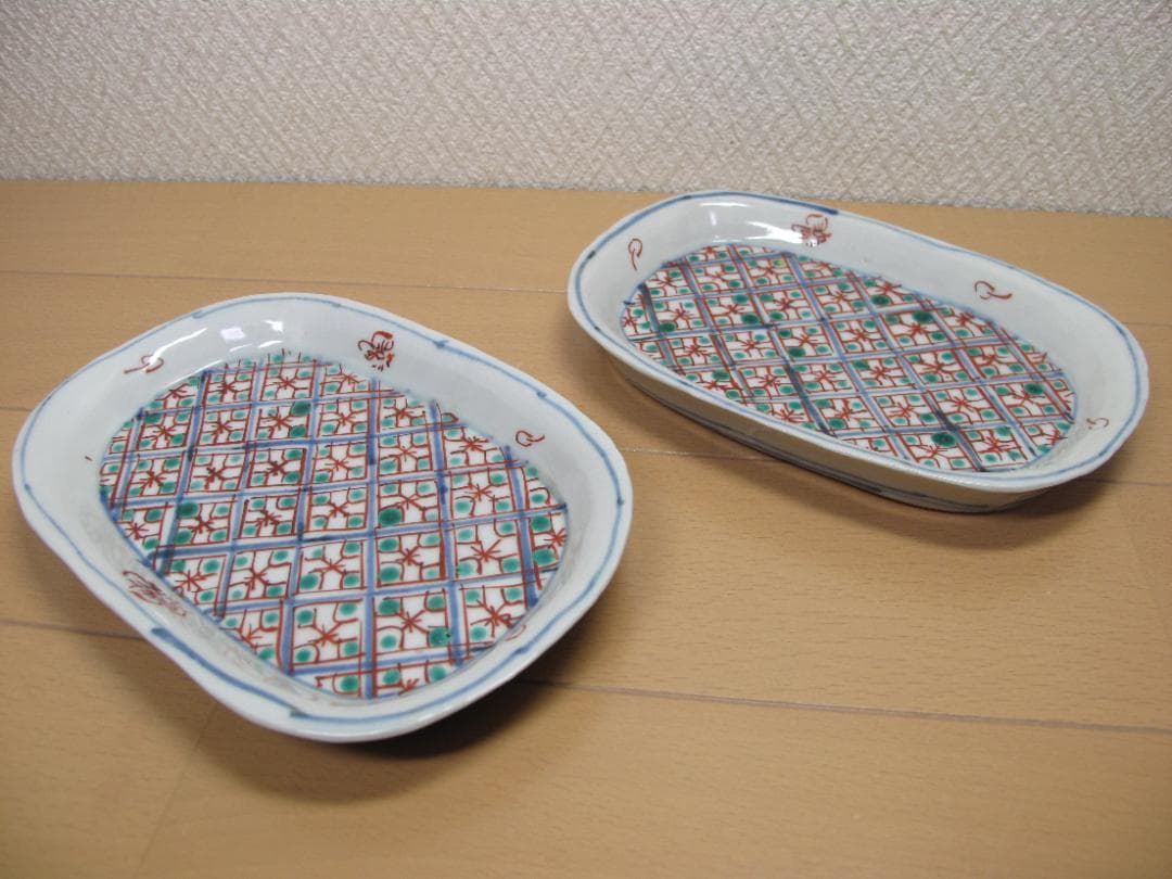 正木春蔵 色絵楕円皿 16.5cmX11cm ２枚セット