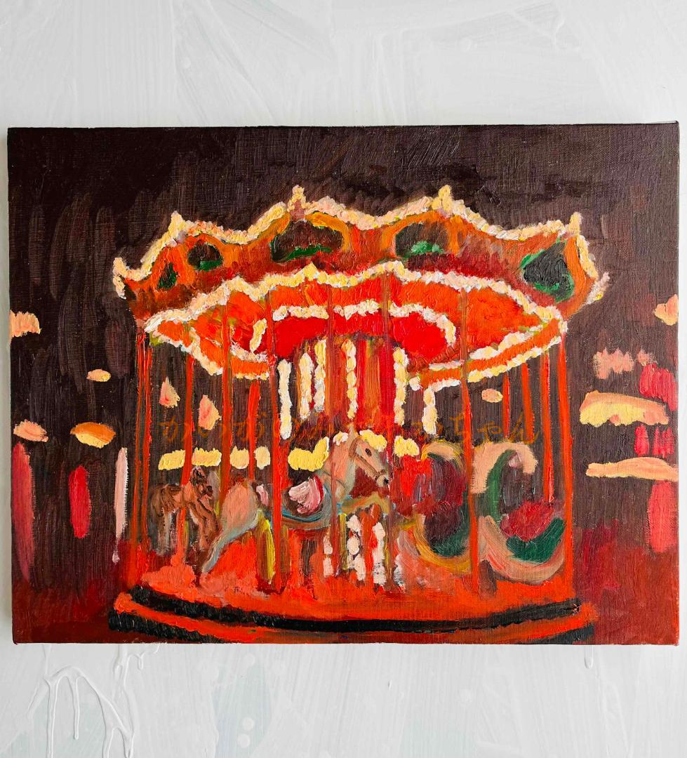 32×41㎝「夜のメリーゴーランド」油彩画・原画・F6