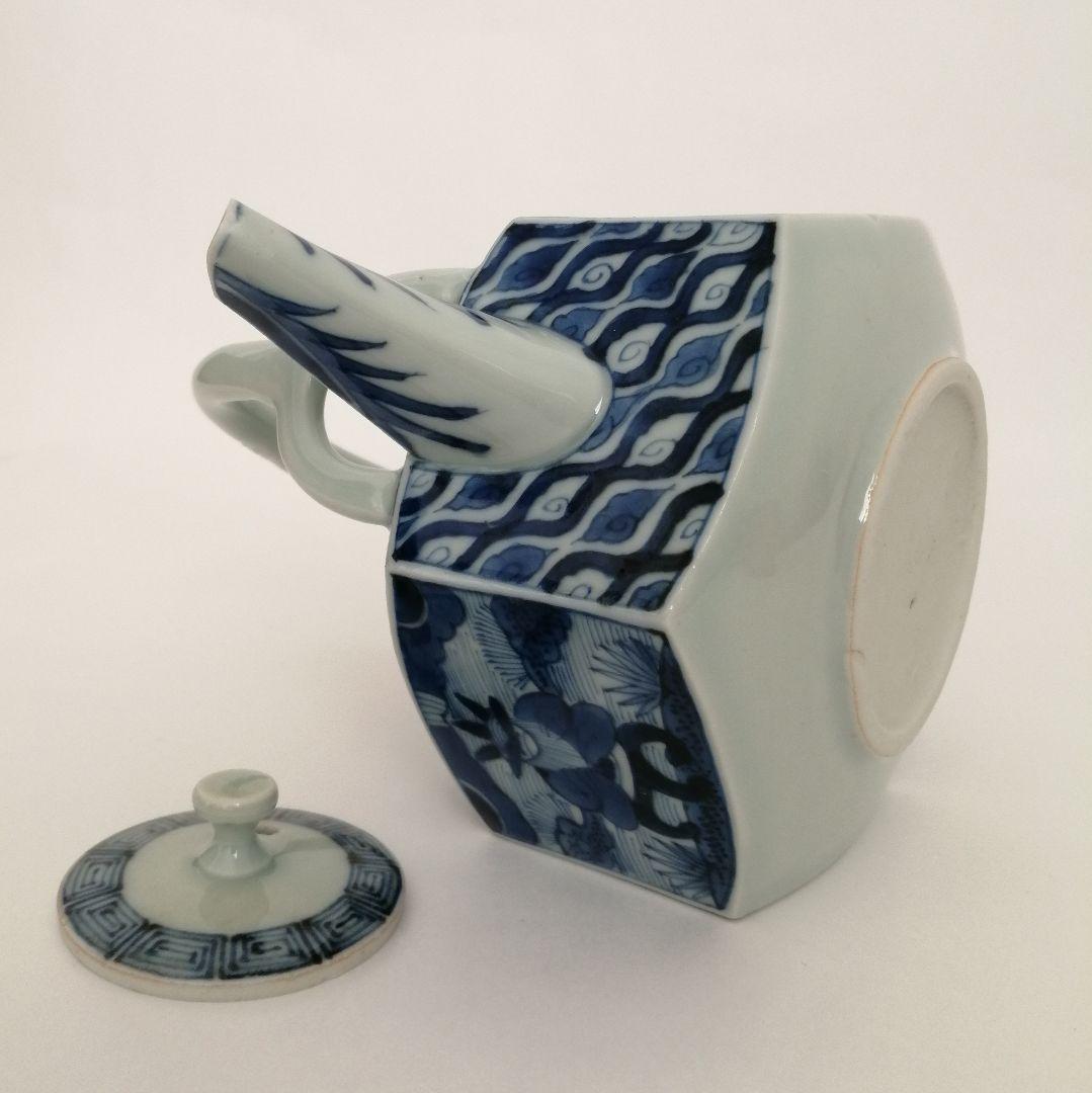 湖東焼　染付　六角　銚子