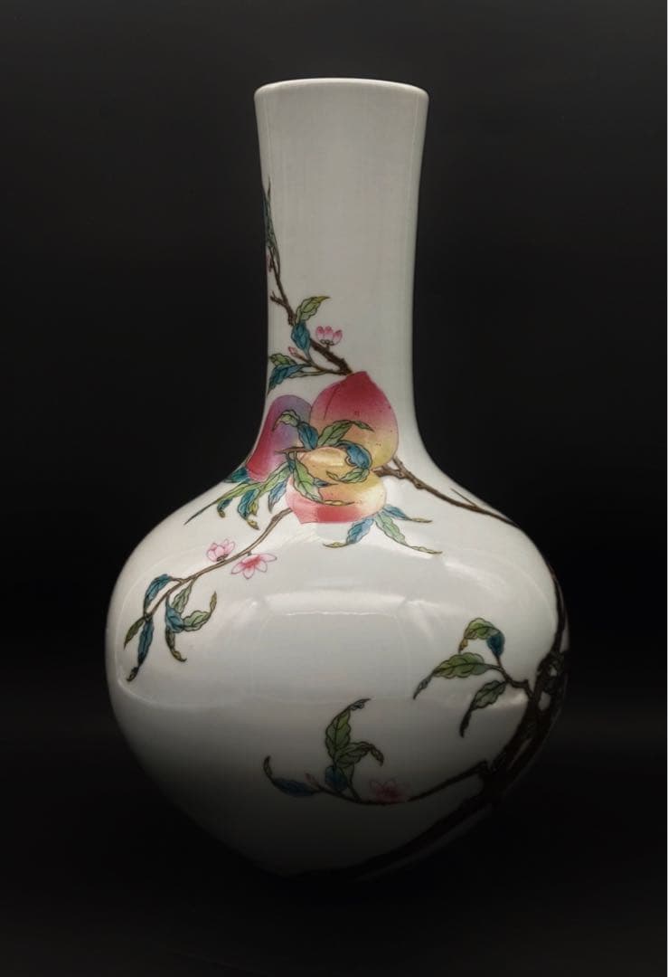 中國美術 古玩 桃紋天球瓶 花瓶 花入 花器