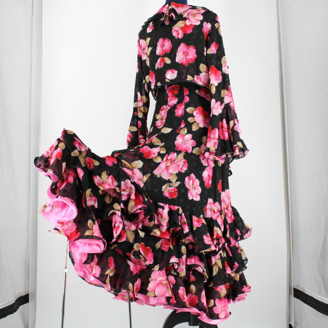 【フラメンコ衣装】ブラック×花柄 primaboutique ワンピース ドレス