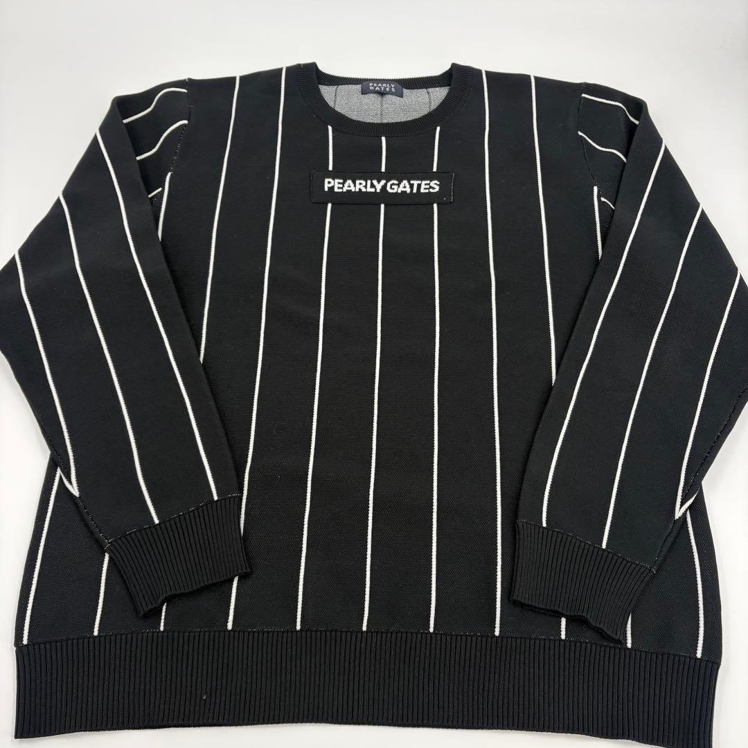 美品　パーリーゲイツ ゴルフ ニット セーター 6 XL 黒 ストライプ 924