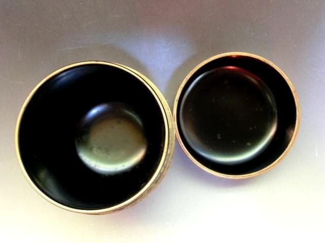 棗■古い蒔絵竹図朱塗り茶入れ 金彩 漆塗り 中棗 時代箱 お茶道具 時代物骨董■