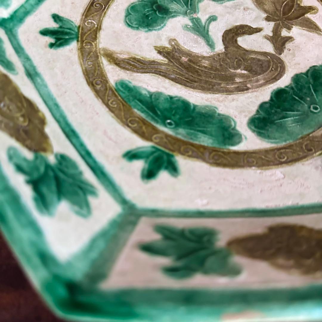 希少 遼代 三彩八角盤 清朝期 粉彩花の図 輪花台皿 中国古玩 中国美術 骨董品