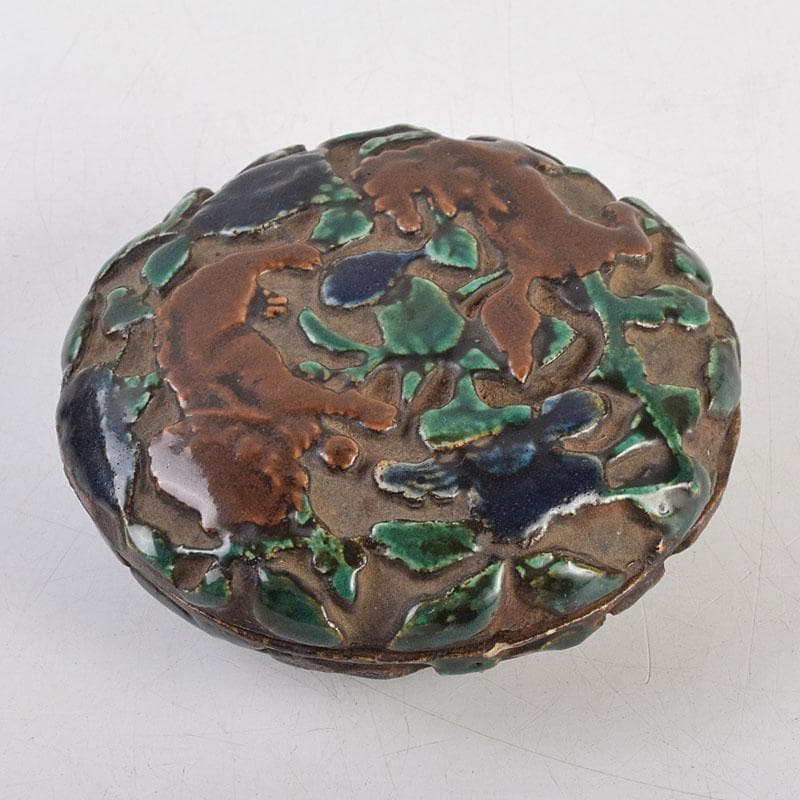 茶道具　交趾焼　獅子文　蓋裏仏像刻　懐中仏　香合　蓋物　C　R9390